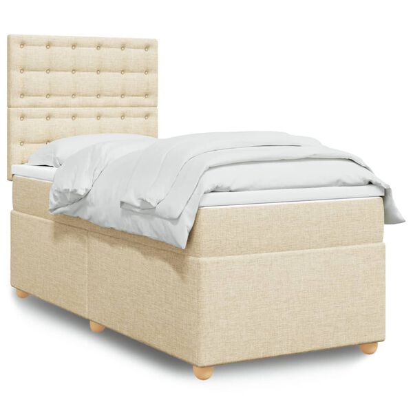 vidaXL Sommier &agrave; lattes de lit avec matelas Cr&egrave;me 90x200 cm Tissu