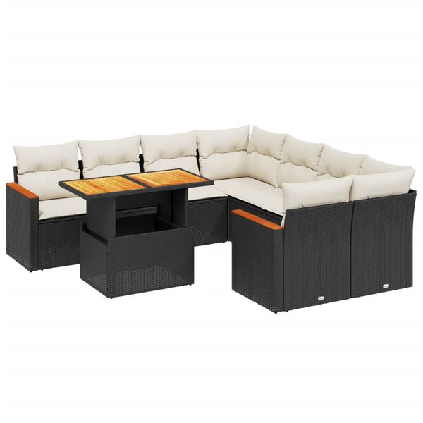 vidaXL Salon de jardin 9 pcs avec coussins noir r&eacute;sine tress&eacute;e