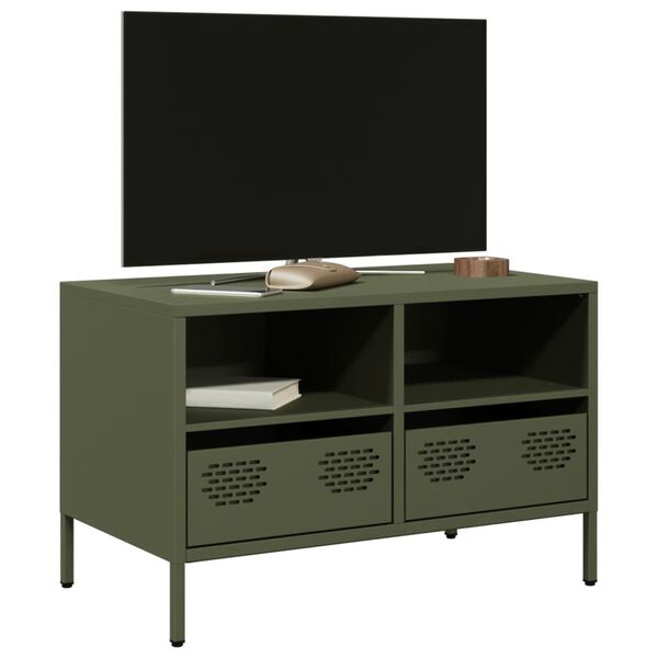 vidaXL Meuble TV vert olive 68x39x43,5 cm acier laminé à froid