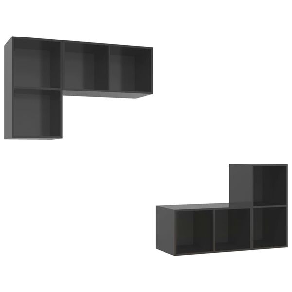 vidaXL Meubles TV muraux 4 pcs Gris brillant Bois d'ingénierie