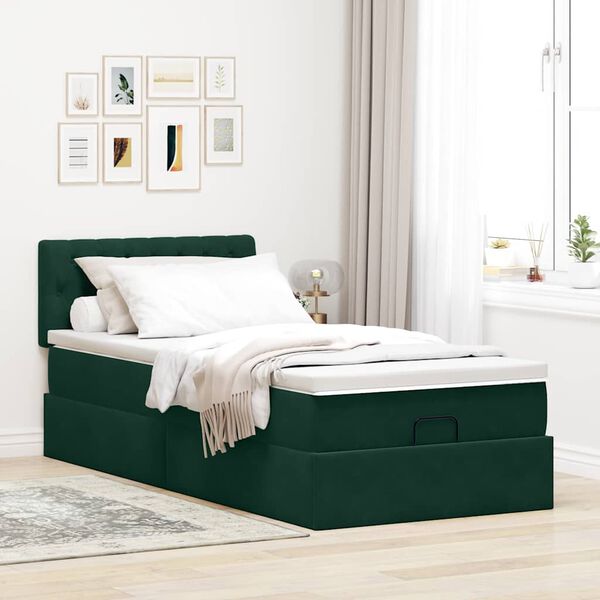 vidaXL Cadre de lit ottoman avec matelas vert fonc&eacute; 90x190 cm velours
