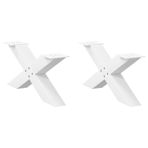 vidaXL Pieds de table basse en forme de X, 2 pi&egrave;ces, blanc, 70 x (30-31) cm, acier