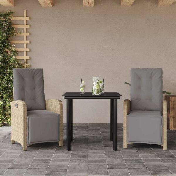 vidaXL Ensemble de bistro 3 pcs avec coussins beige r&eacute;sine tress&eacute;e