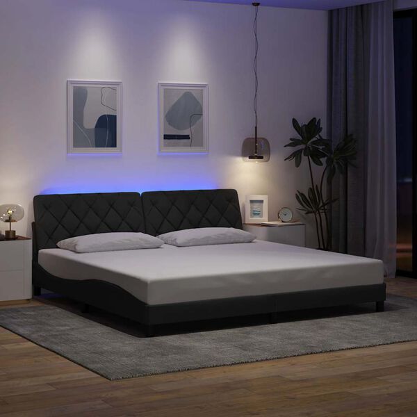 vidaXL Cadre de lit avec LED sans matelas gris fonc&eacute; 200x200 cm tissu