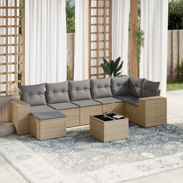 vidaXL Salon de jardin avec coussins 8 pcs beige r&eacute;sine tress&eacute;e