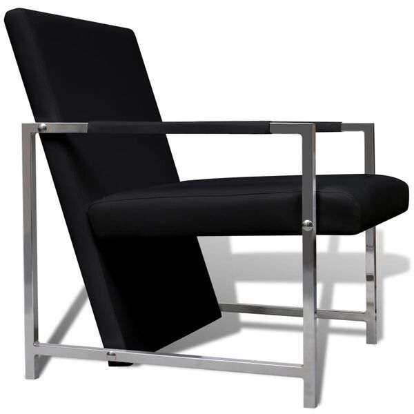vidaXL Fauteuil avec pieds chromés Noir Similicuir