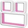3 &Eacute;tag&egrave;res cubes murales et en MDF Blanc-Rose pour DVD/Livres