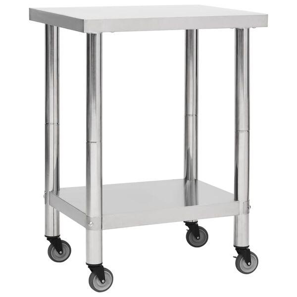 vidaXL Table de travail de cuisine avec roues 80x45x85 cm Inox