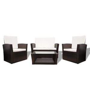 vidaXL Salon de jardin 4 pcs avec coussins R&eacute;sine tress&eacute;e Marron