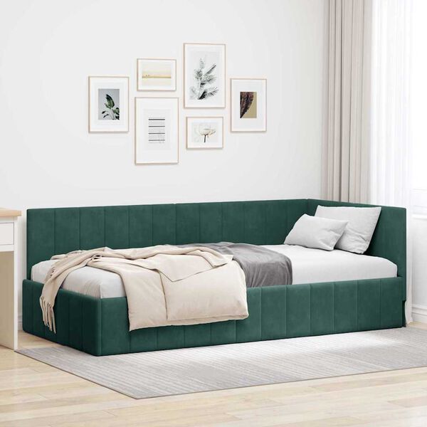 vidaXL Cadre de lit d'angle Vert fonc&eacute; 100 cm x 200 cm Velours