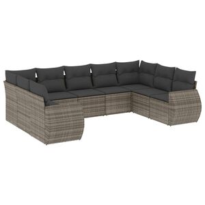 vidaXL Salon de jardin 9 pcs avec coussins gris r&eacute;sine tress&eacute;e