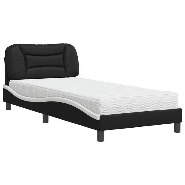 vidaXL Lit avec matelas Hvar noir et blanc 90x200 cm similicuir