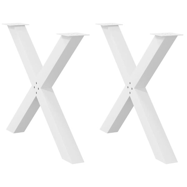 vidaXL Pieds de table &agrave; manger en forme de X, 2 pi&egrave;ces, blanc, 90 x (72-73) cm, acier