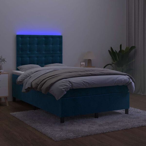 vidaXL Sommier &agrave; lattes de lit matelas et LED Bleu fonc&eacute; 120x200 cm