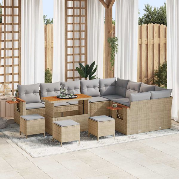 vidaXL Ensemble de canap&eacute; de jardin 14 pcs Beige et Gris clair