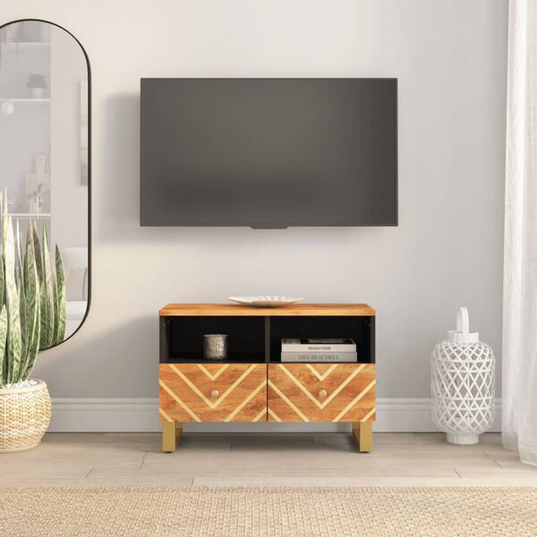 vidaXL Meuble TV marron et noir 70x33,5x46 cm bois massif de manguier