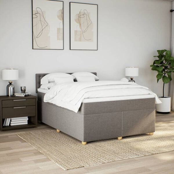 vidaXL Sommier &agrave; lattes de lit avec matelas Taupe 140x190 cm Tissu