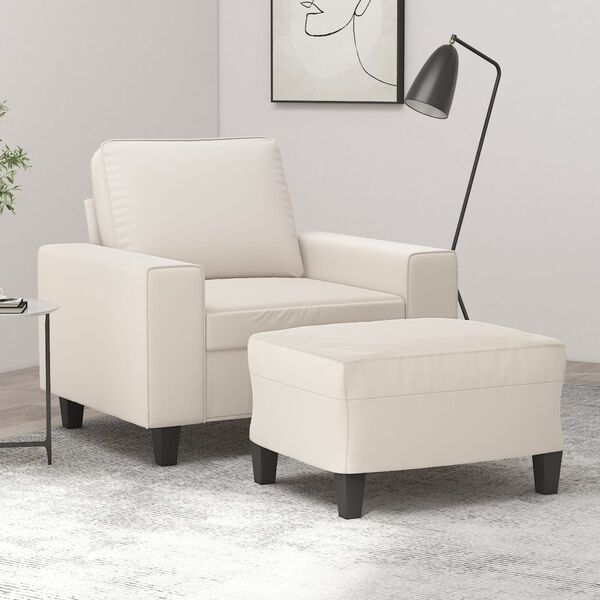 vidaXL Fauteuil avec repose-pied Beige 60 cm Tissu microfibre