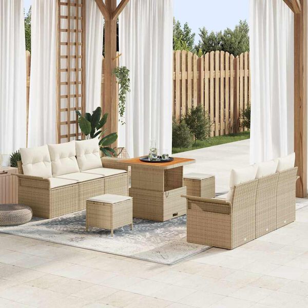 vidaXL Ensemble de canapé de jardin avec coussin 9 pcs Beige polyrotin