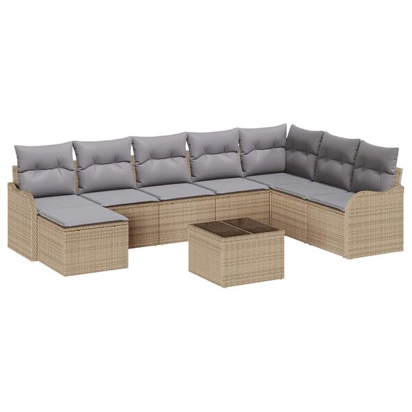 vidaXL Ensemble de canap&eacute; de jardin 9 pcs beige et gris clair