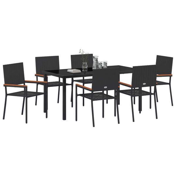 vidaXL Ensemble de salle &agrave; manger pour jardin 7 pcs Noir polyrotin