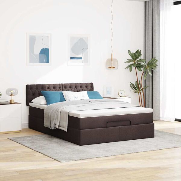 VidaXL Cadre de lit ottoman avec matelas marron fonc&eacute; 140x200 cm tissu