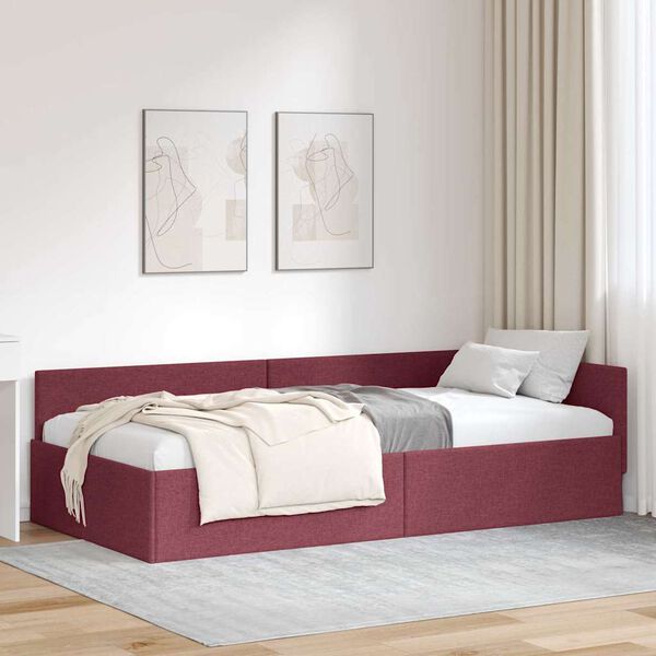 vidaXL Cadre de lit d'angle Bordeaux 90 cm x 200 cm Velours