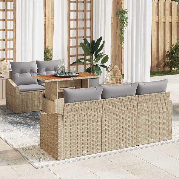 vidaXL Ensemble de canap&eacute; de jardin 6 pcs Beige Poly rotin