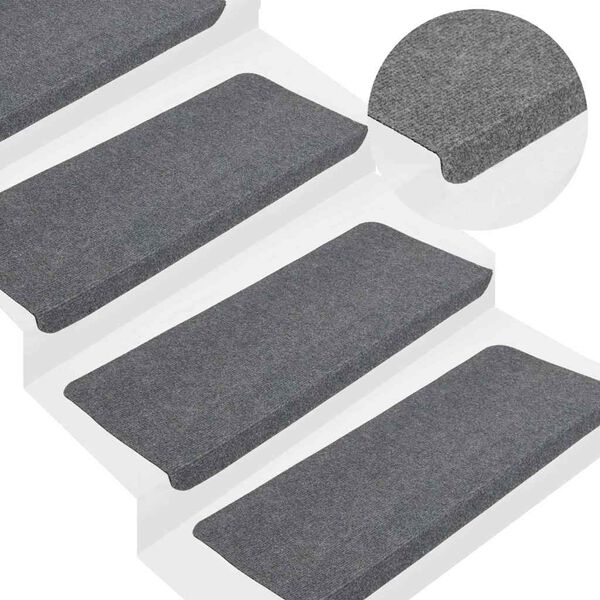 vidaXL Tapis d'escalier autocollants 15 pcs 65x24,5x3,5 cm Gris