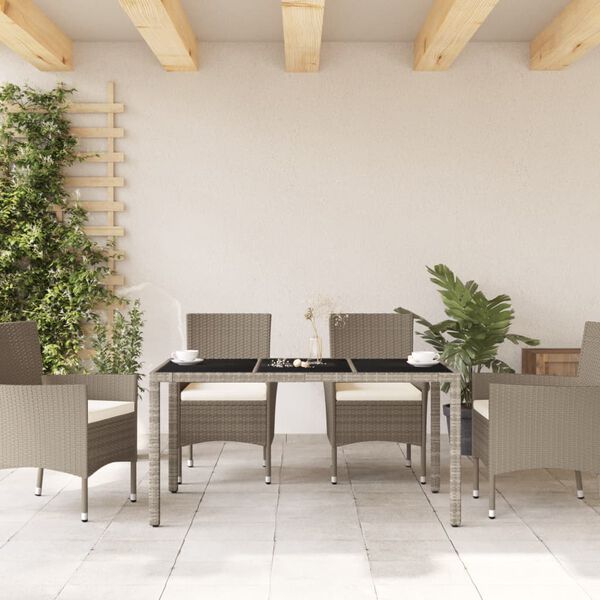 vidaXL Table de jardin dessus en verre gris clair résine tressée
