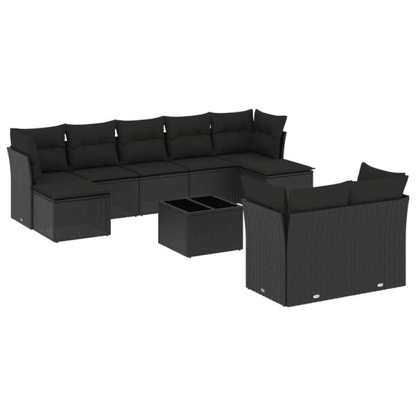 vidaXL Salon de jardin 10 pcs avec coussins noir r&eacute;sine tress&eacute;e