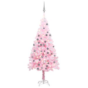 vidaXL Arbre de No&euml;l artificiel pr&eacute;-&eacute;clair&eacute; et boules rose 150 cm PVC