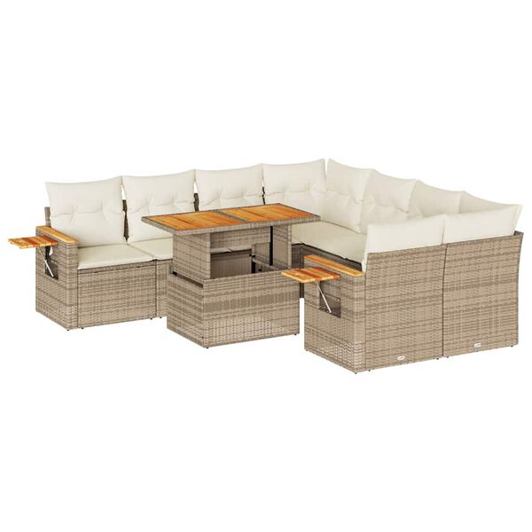 vidaXL Salon de jardin avec coussins 9 pcs beige résine tressée acacia