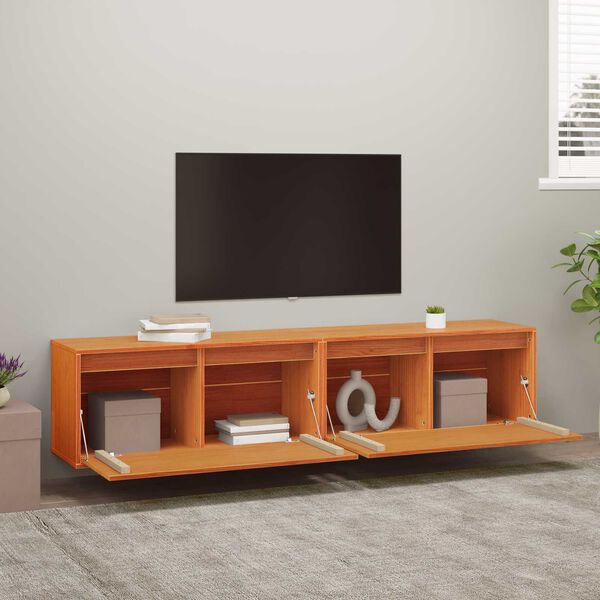 vidaXL Meuble mural avec &eacute;tag&egrave;re 2 pcs Cire marron 80 x 30 x 35 cm