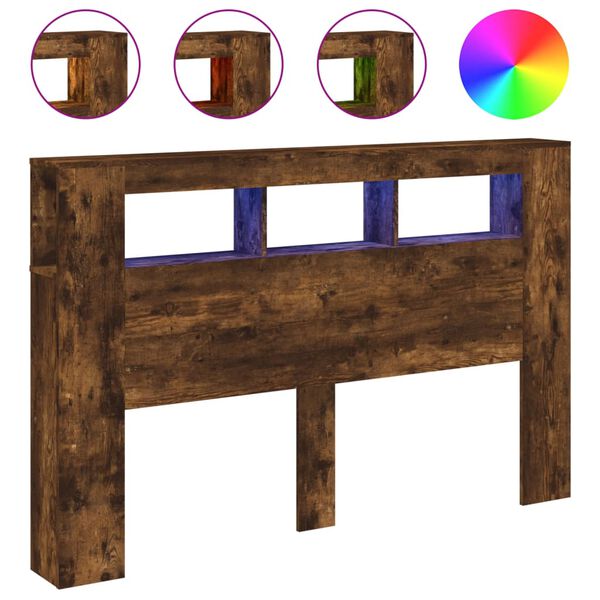 vidaXL Tête de lit à LED chêne fumé 160x18,5x103,5cm bois d'ingénierie
