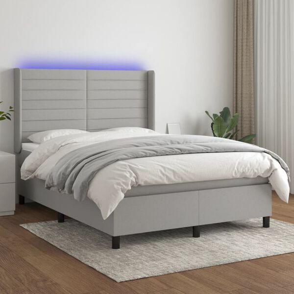 vidaXL Sommier &agrave; lattes de lit matelas LED Gris clair 140x190 cm Tissu