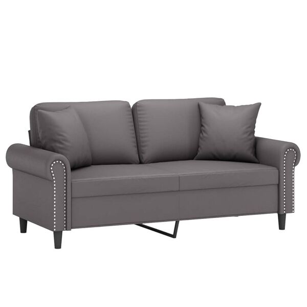 vidaXL Canap&eacute; 2 places avec oreillers d&eacute;coratifs gris 140cm similicuir