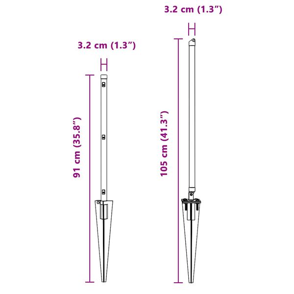 vidaXL Poteau de clôture. Autre 26 pcs Gris 3,2 x 3,2 x 60 cm Acier