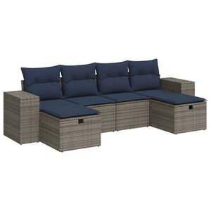 vidaXL Salon de jardin 6 pcs avec coussins gris r&eacute;sine tress&eacute;e