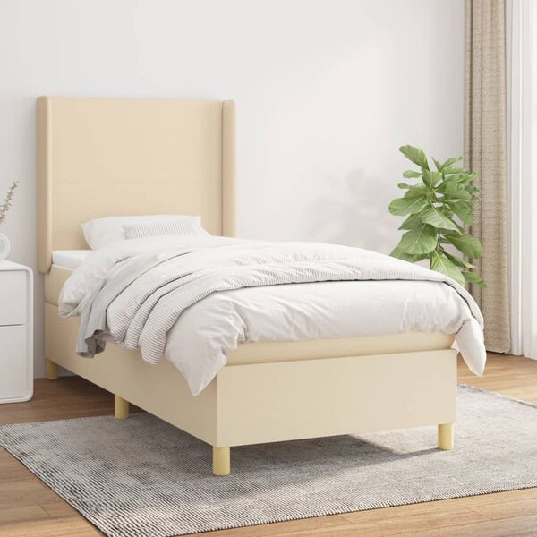 vidaXL Sommier &agrave; lattes de lit avec matelas Cr&egrave;me 100x200 cm Tissu