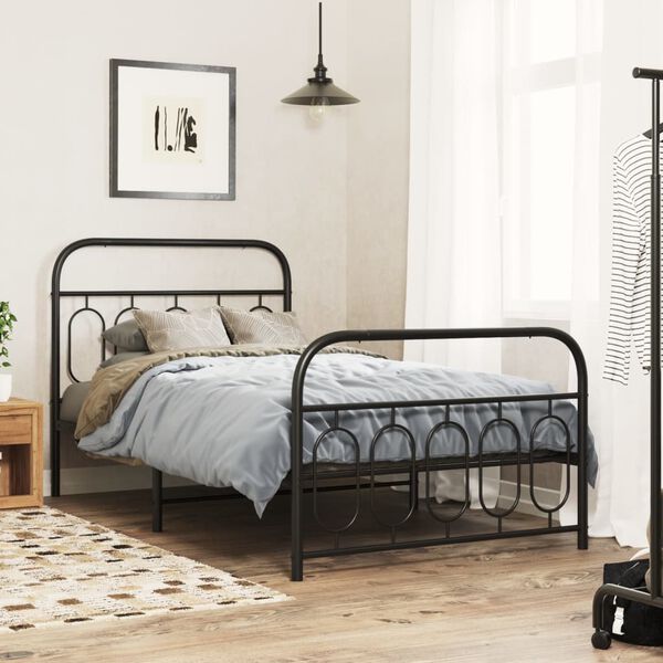 vidaXL Cadre de lit m&eacute;tal sans matelas avec pied de lit noir 100x190cm