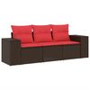 vidaXL Ensemble de canap&eacute; de jardin 3 pcs avec coussins marron r&eacute;sine tress&eacute;e