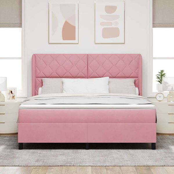 vidaXL Lit &agrave; ressorts avec matelas Rose 200 x 180 cm Polyester