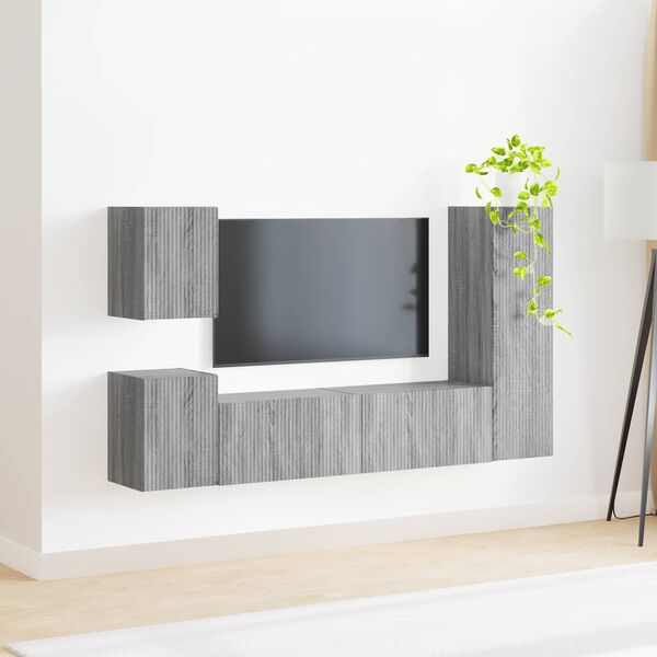 vidaXL Ensemble meuble TV 4 pcs Gris Sonoma Bois d'ing&eacute;nierie