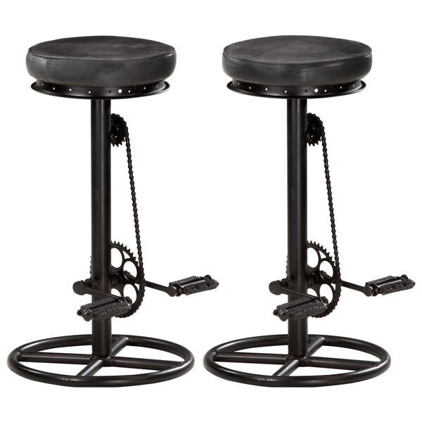 vidaXL Tabourets de bar lot de 2 noir cuir v&eacute;ritable de ch&egrave;vre