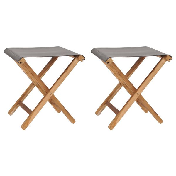 vidaXL Chaises pliables lot de 2 Bois teck solide et tissu Gris foncé
