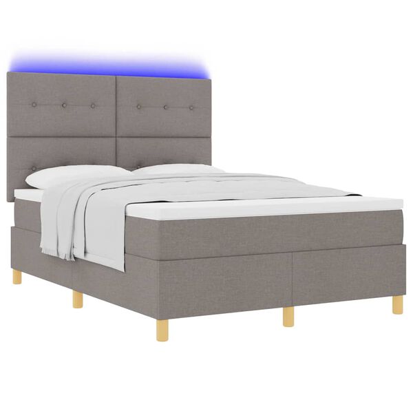 vidaXL Lit &agrave; ressort LED avec matelas Taupe 160 x 200 cm tissu