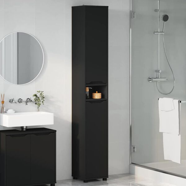 vidaXL Cabinet de salle de bain avec &eacute;tag&egrave;re Noir 30,5 x 30 x 195 cm