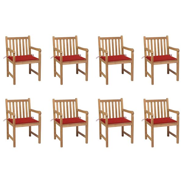 vidaXL Chaises de jardin lot de 8 avec coussins rouge Bois teck massif