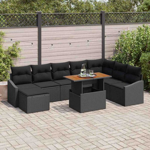 vidaXL Ensemble de canap&eacute; de jardin 9 pcs Noir Poly rotin